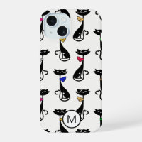Fancy Black Cats Quirky Pattern Monogram