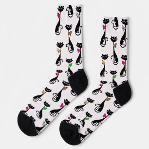 Fancy Black Cats Quirky Pattern Socks