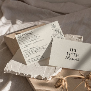 Fancy Black Cream Floral Boho Wedding Details Enclosure Card
