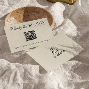 Fancy Black Cream Old Money Retro QR Code Wedding RSVP Card
