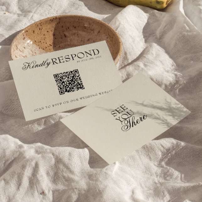 Fancy Black Cream Old Money Retro QR Code Wedding  RSVP Card (Creator Uploaded)