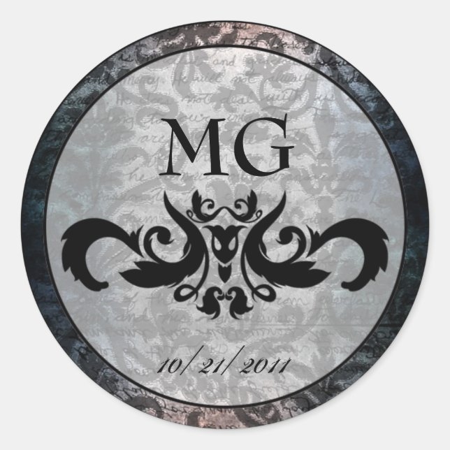 Fancy Black Damask Gothic Stickers/Envelope Seals (Front)