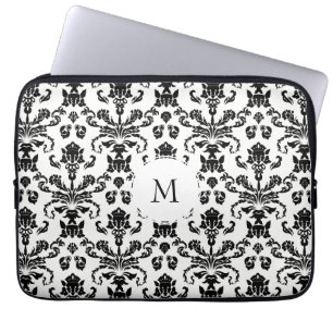 Fancy Black Damask Monogram  Laptop Sleeve