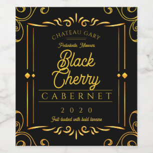 Fancy black faux gold homemade wine personalized label