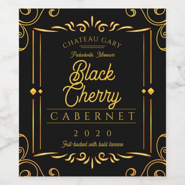 Fancy black faux gold homemade wine personalized label (Single Label)