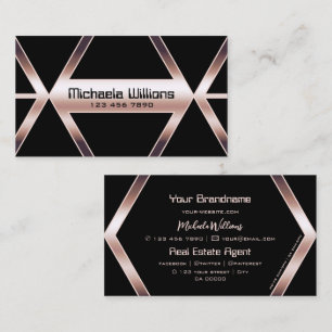 Fancy Black Geometric Shimmery Rose Gold Elegant Business Card