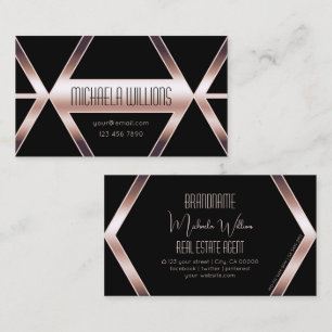 Fancy Black Geometric Shimmery Rose Gold Modern Business Card