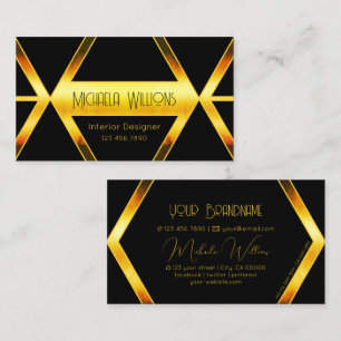 Fancy Black Geometric with Orange Shimmer Modern Business Card