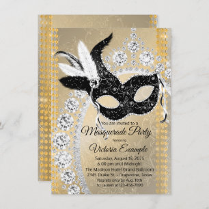Fancy Black Gold Diamond Masquerade Birthday Party Invitation