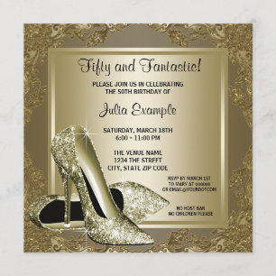 Fancy Black Gold High Heel Womans Birthday Party Invitation