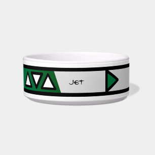 Fancy Black Green White Triangles Custom Dog Bowl