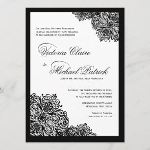 Fancy Black Lace Script Wedding Invitations