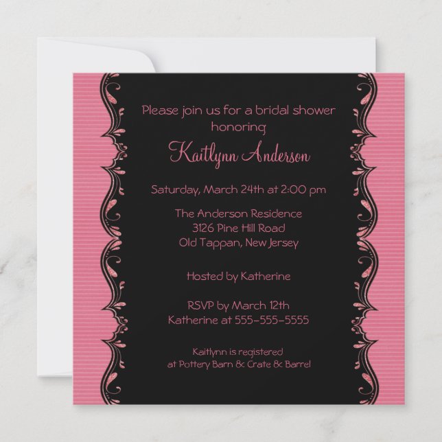 Fancy Black & Pink Trim Bridal Shower Invitation (Front)