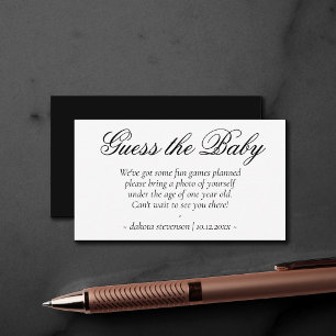 Fancy Black Script   Modern Guess the Baby Shower Enclosure Card