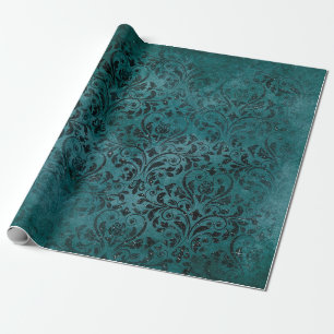 Fancy Black Scrollwork on Green Wrapping Paper