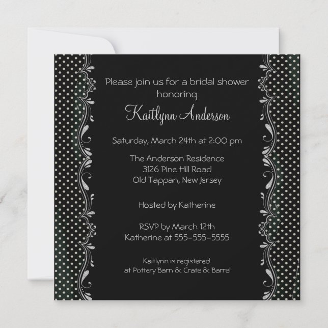 Fancy Black & Silver Trim Bridal Shower Invitation (Front)