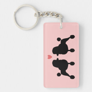 Fancy Black Standard Poodle Silhouettes with Heart Keychain