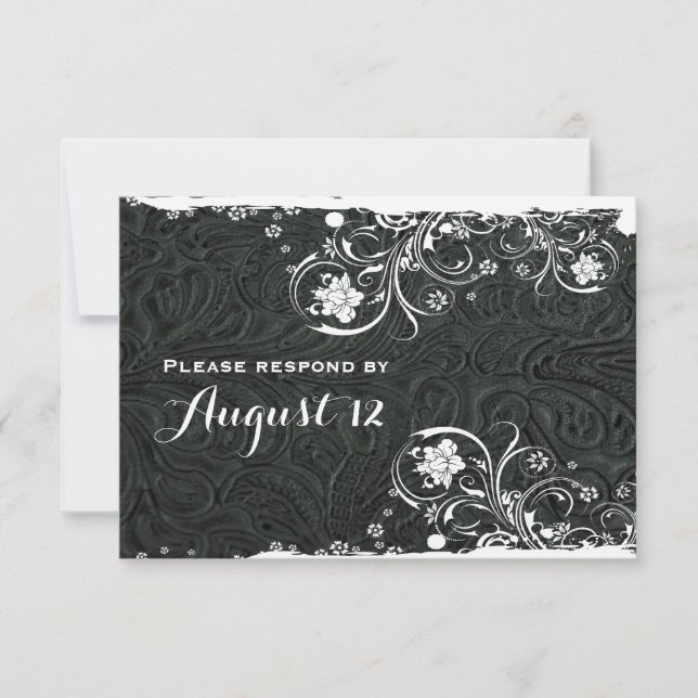 Fancy Black White Rustic Boat RSVP (Front)