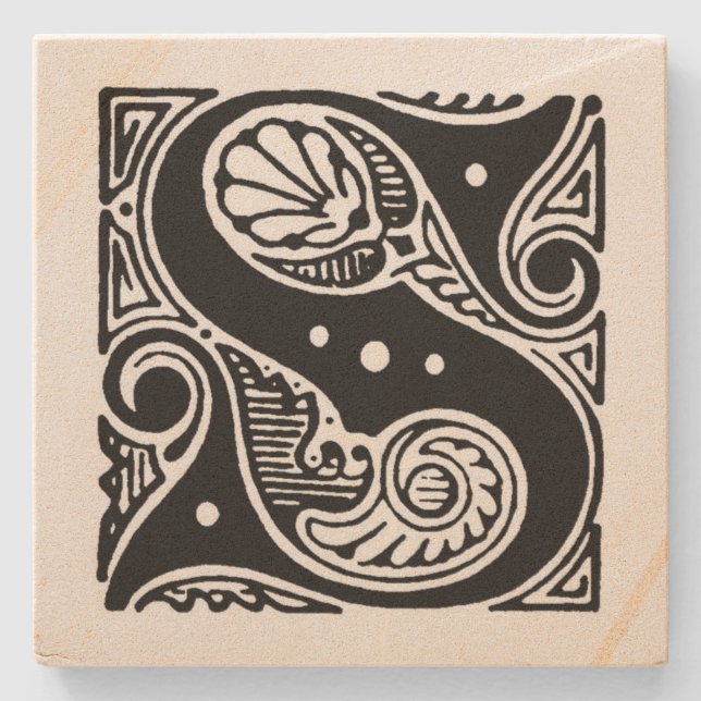 Fancy Block Letter ‘S’ Monogram Stone Coaster (Front)