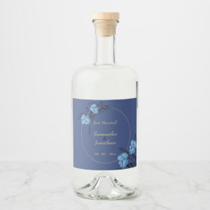 Fancy Blue Flower Wedding Liquor Bottle Label