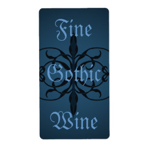 Fancy blue Gothic long bottle lable to personalize
