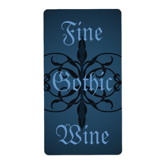 Fancy blue Gothic long bottle lable to personalize (Front)