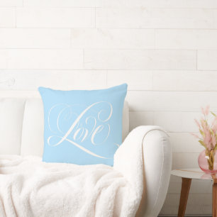 Fancy Blue Love Flourished Calligraphy Lettering Throw Pillow
