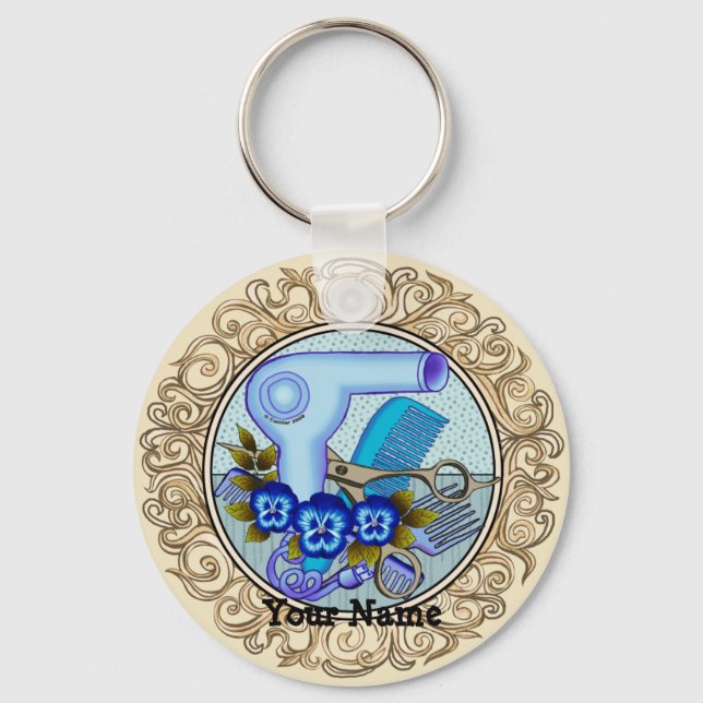 Fancy Blue Pansy Beautician  Keychain (Front)