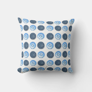 Fancy Blue Sewing Buttons on White Pattern Throw Pillow