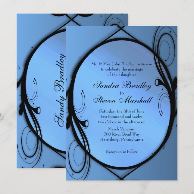 Fancy Blue Wedding Invitation (Front/Back)