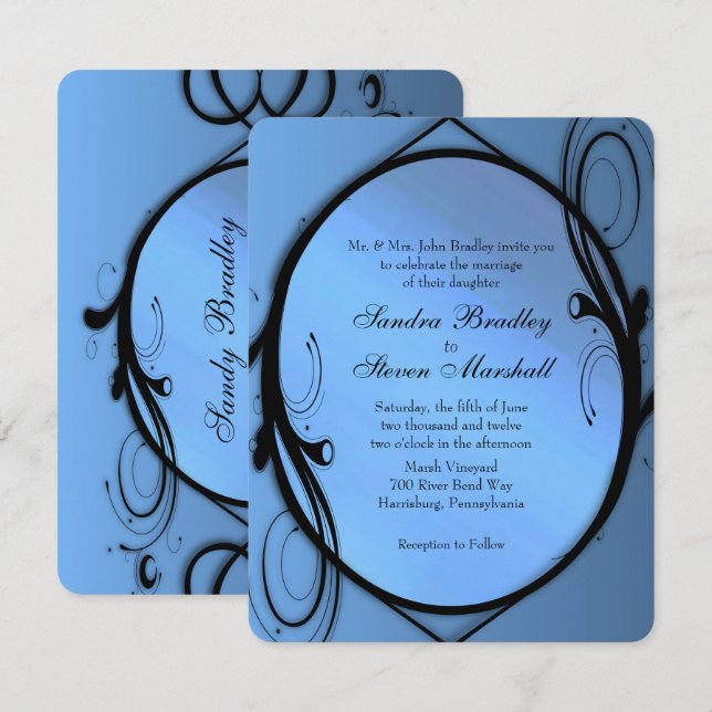 Fancy Blue Wedding Invitation (Front/Back)