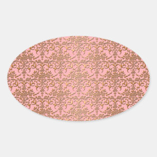 Fancy Blushing Pink and Gold Damask Oval Sticker