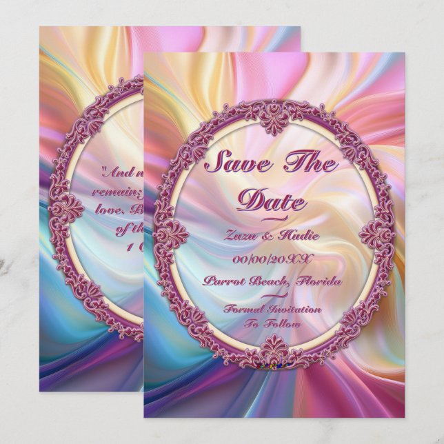 Fancy Border Colourful Pastel Silk Personalize Invitation (Front/Back)