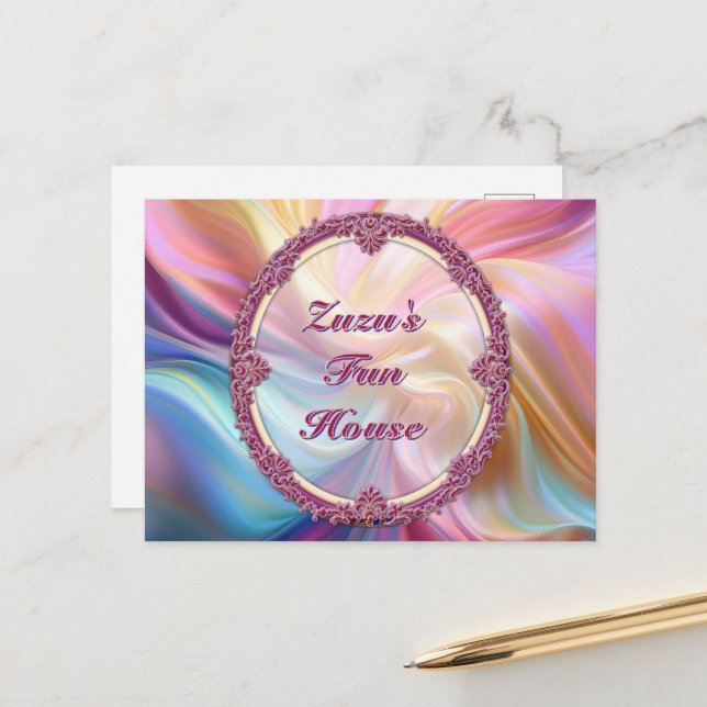 Fancy Border Colourful Pastel Silk Personalize Postcard (Front/Back In Situ)