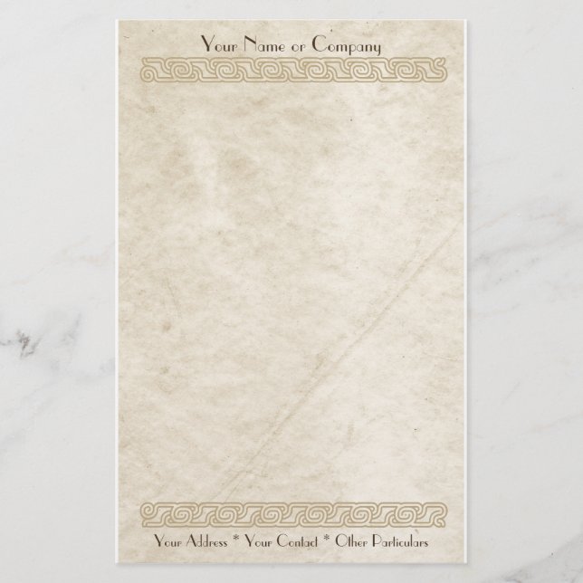 Fancy Border Elegance Tan Stationery (Front)