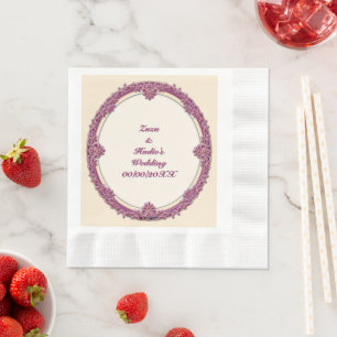 Fancy Border Purple/Pink And Cream Personalize Napkin