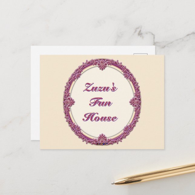 Fancy Border Purple/Pink And Cream Personalize Postcard (Front/Back In Situ)
