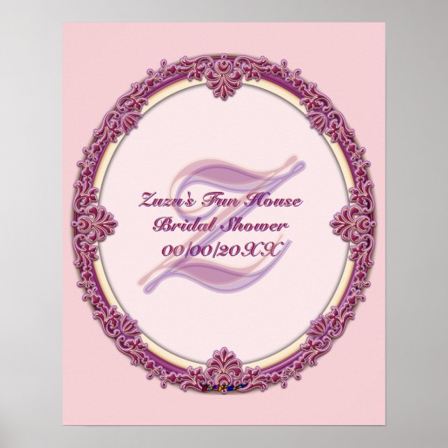 Fancy Border Purple/Pink And Cream Personalize Poster (Front)