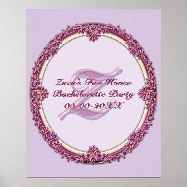 Fancy Border Purple/Pink And Cream Personalize Poster (Front)