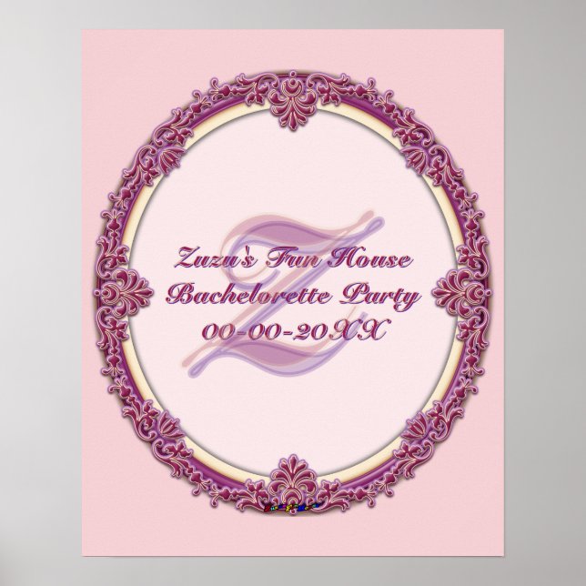 Fancy Border Purple/Pink And Cream Personalize Poster (Front)