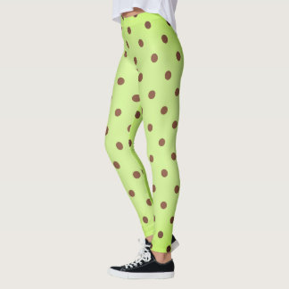 Fancy Brown and Light Green Retro Polka Dot Leggings