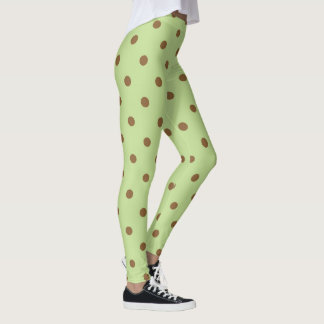 Fancy Brown and Olive Green Retro Polka Dot Leggings