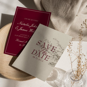 Fancy Burgundy Cream Old Money Retro Wedding Save The Date