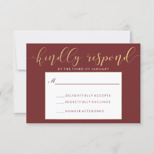 Fancy Burgundy & Gold RSVP Card