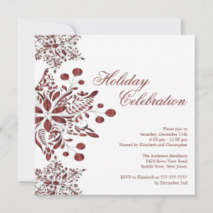 Fancy Burgundy Jewel Snowflakes Holiday Party Invitation