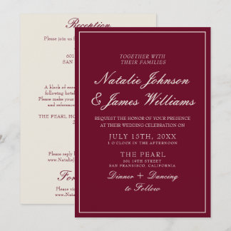 Fancy Burgundy Old Money All In One Wedding Invitation
