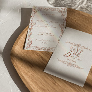 Fancy Burnt Orange Terracotta Boho Chic Wedding Save The Date