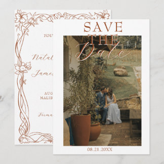 Fancy Burnt Orange Terracotta Boho Photo Wedding Save The Date