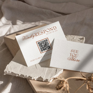 Fancy Burnt Orange Terracotta QR Code Wedding RSVP Card