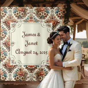 Fancy Buttercream Floral Wedding Backdrop Tapestry